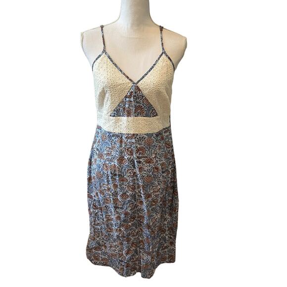 Roberta Roller Rabbit Midi Sun Dress Blue Floral Print Eyelet Trim S - Picture 1 of 8